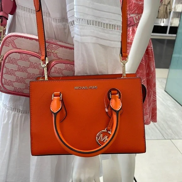 Michael Kors Sheila Small Center Zip Satchel Shoulder Crossbody Bag Poppy
